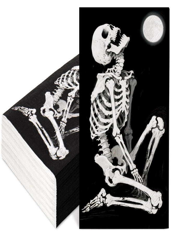 Whaline 50Pcs Halloween Guest Napkins Disposable Spooky Skeleton Paper Napkin Black Dinner Hand Napkins for Home Kitchen Bathroom Party Supplies Tableware Decor - Image 1